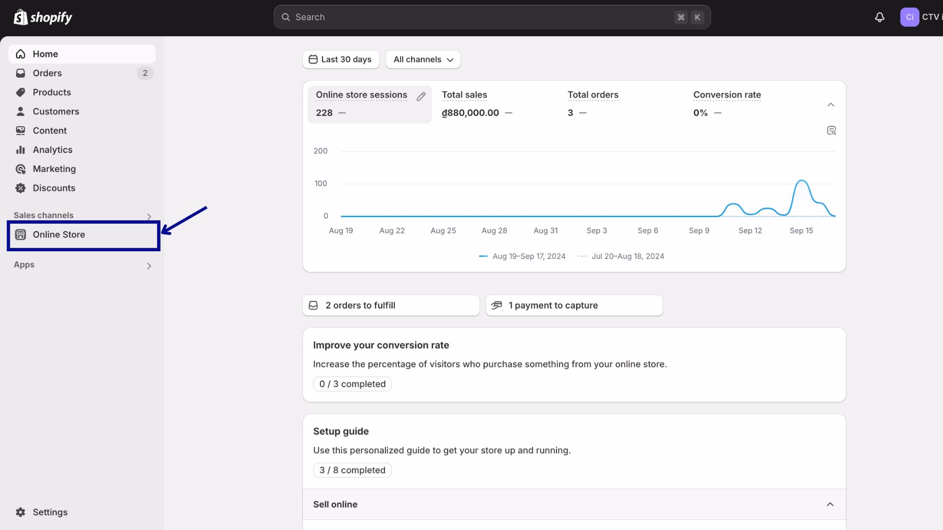 In your Shopify admin, navigate to Online store